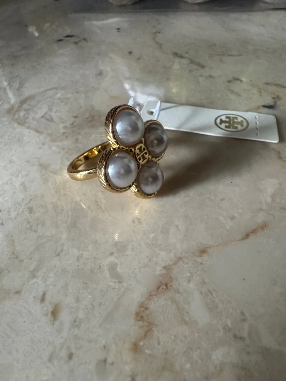 Tory Burch • Clover Flower Pearl Ring NEW $128